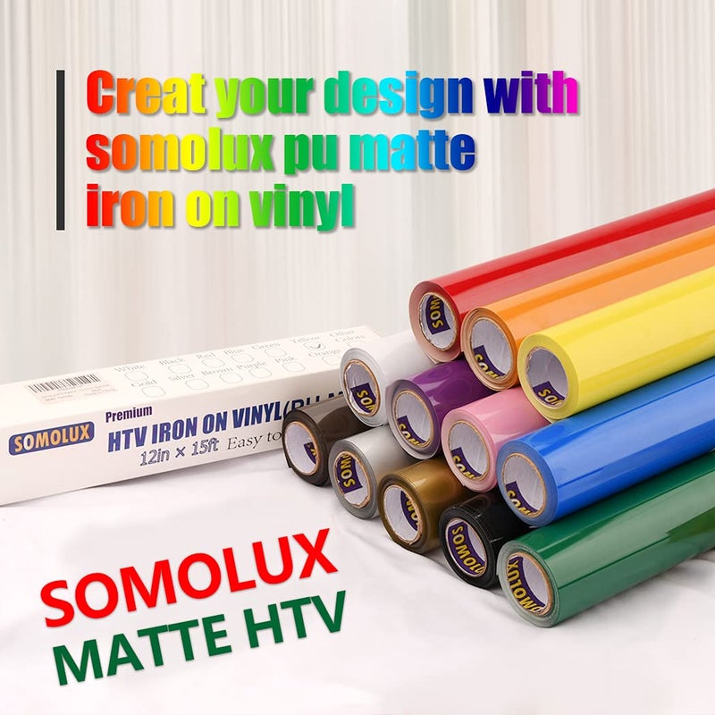 SOMOLUX HTV Matte Black Iron on Vinyl Compatible with Silhouette and Kricut Easy to Cut & Weed Iron on Heat Transfer Vinyl DIY Heat Press Design for T-Shirts 12inch x15feet Roll - Image 5
